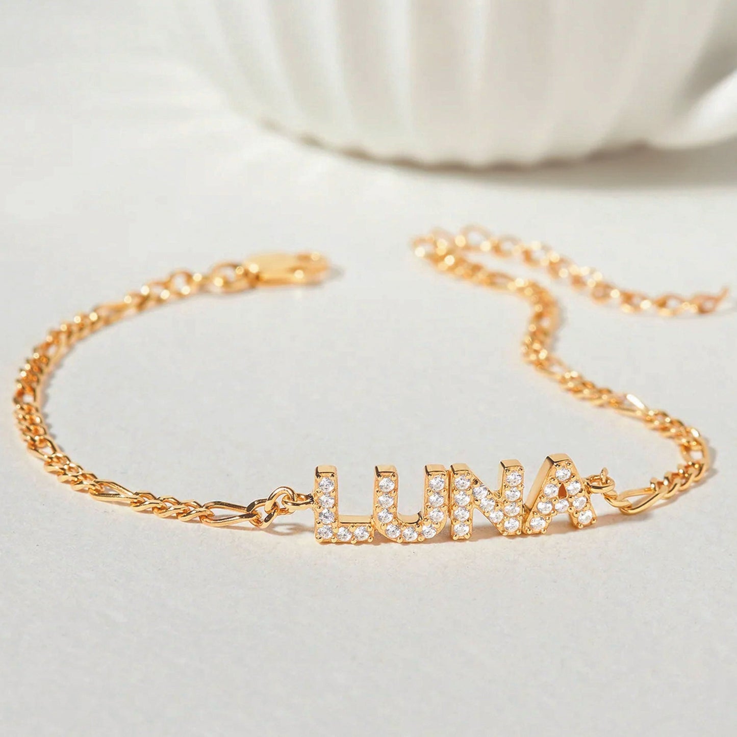gold cz name bracelet