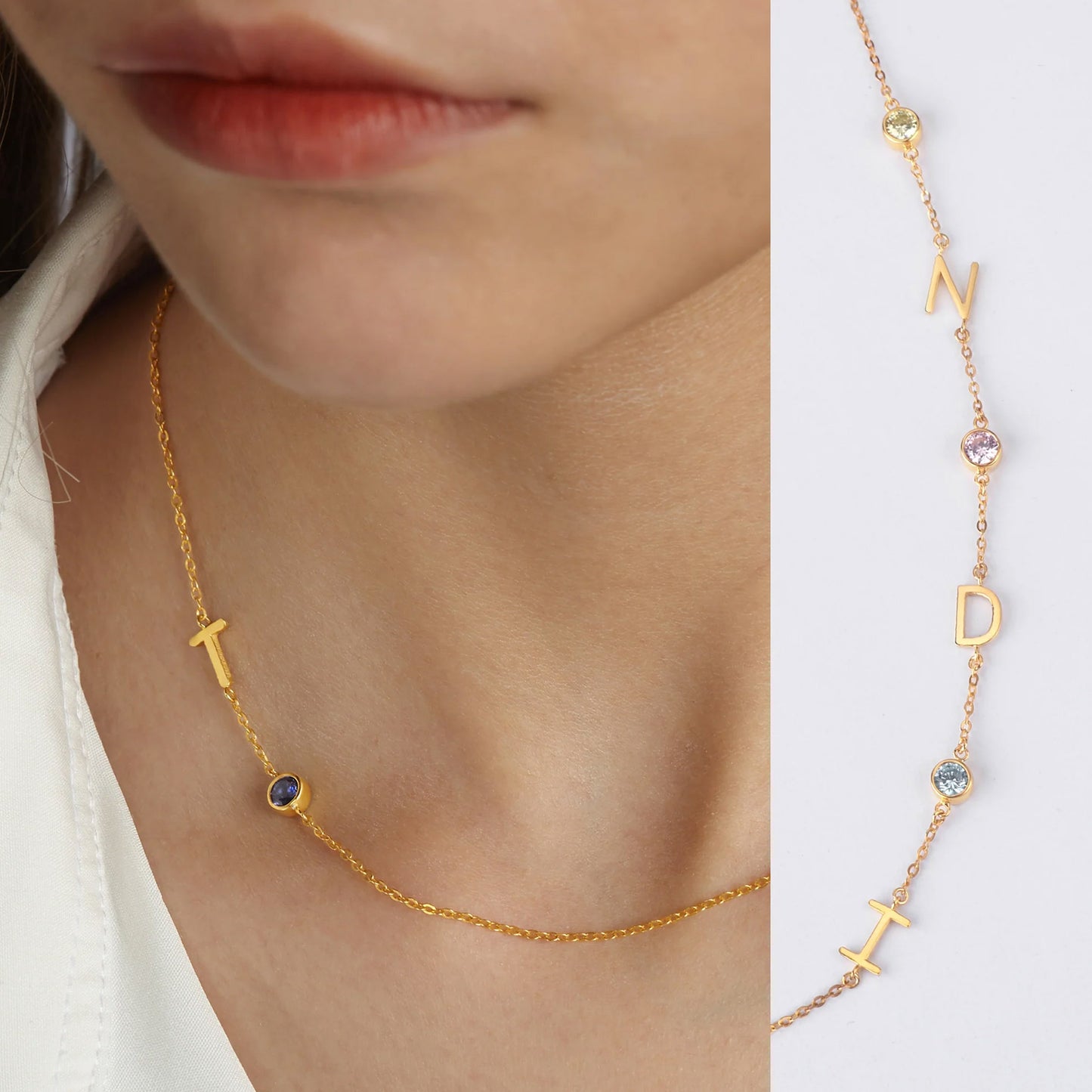 personalised birthstone initial necklace