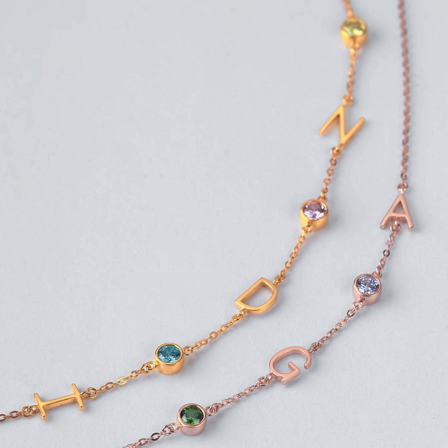 rose gold initial birthstone necklace
