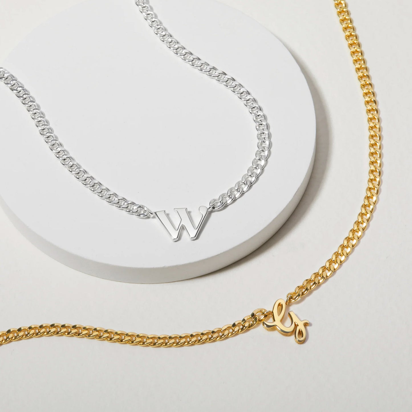 silver gold initial necklace