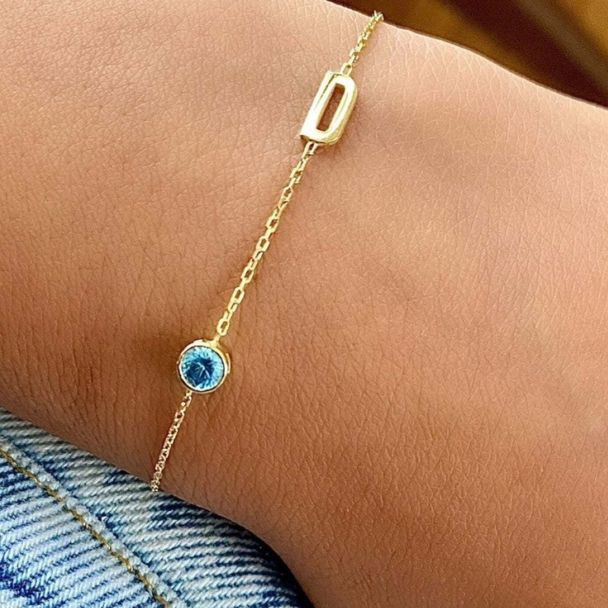 Sideways Initial & Birthstone Bracelet
