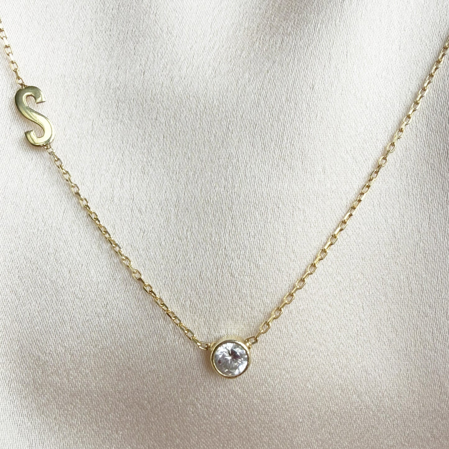 Gold necklace with initial & birthstone