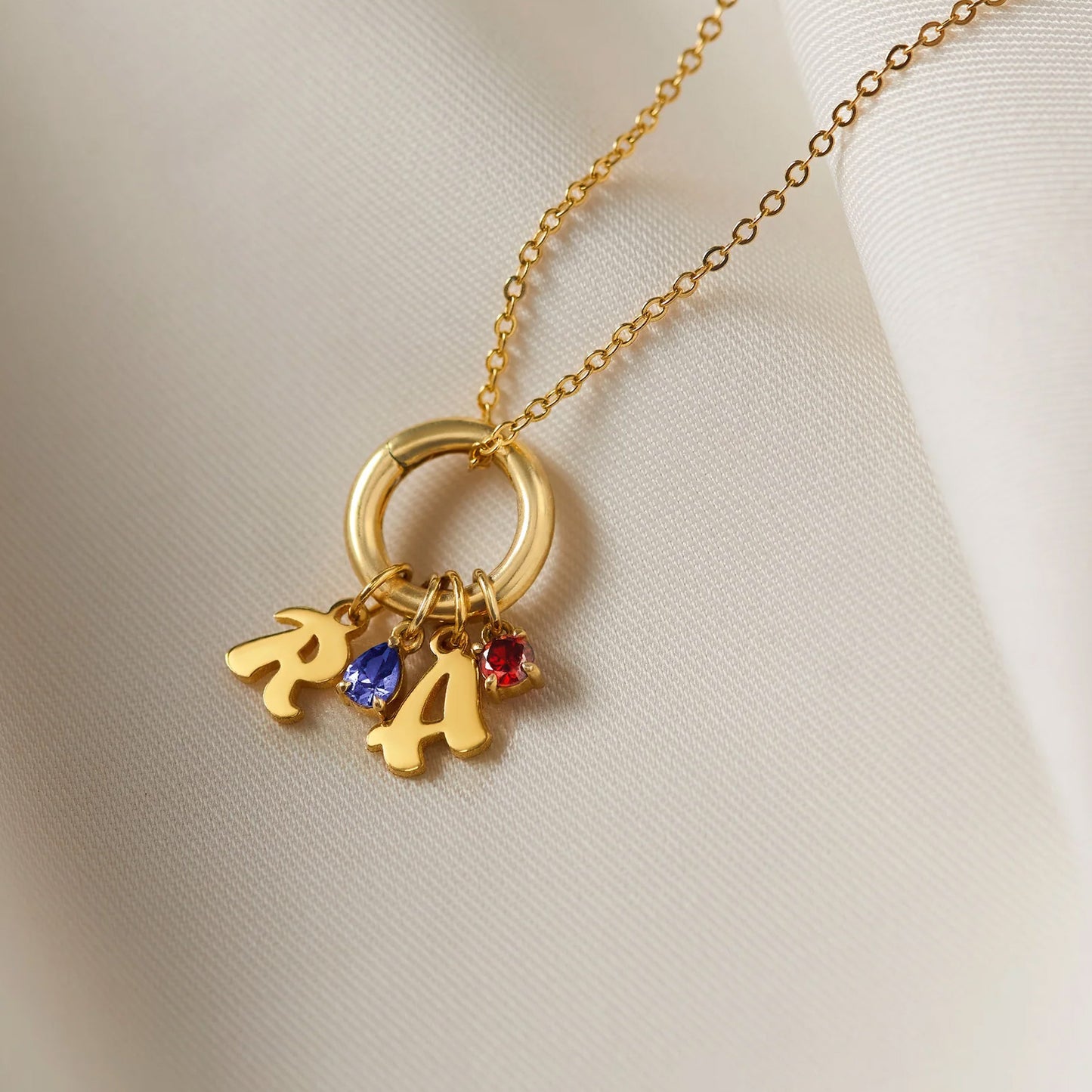 gold birthstone & initial charm necklace