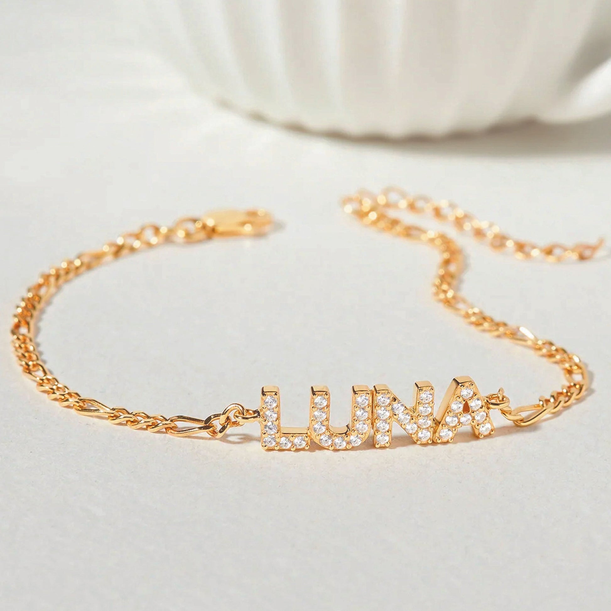 gold cz name bracelet