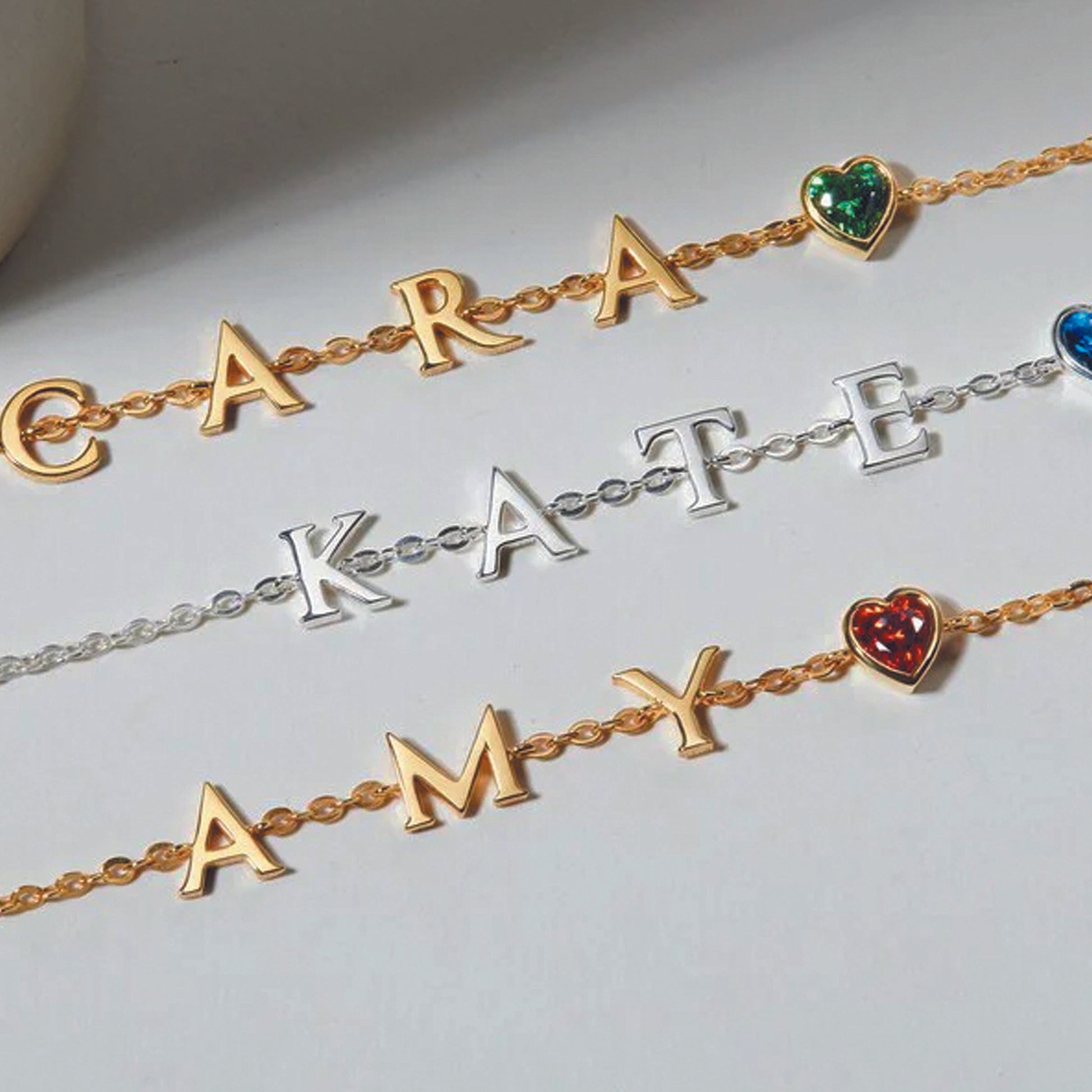 name heart birthstone bracelet