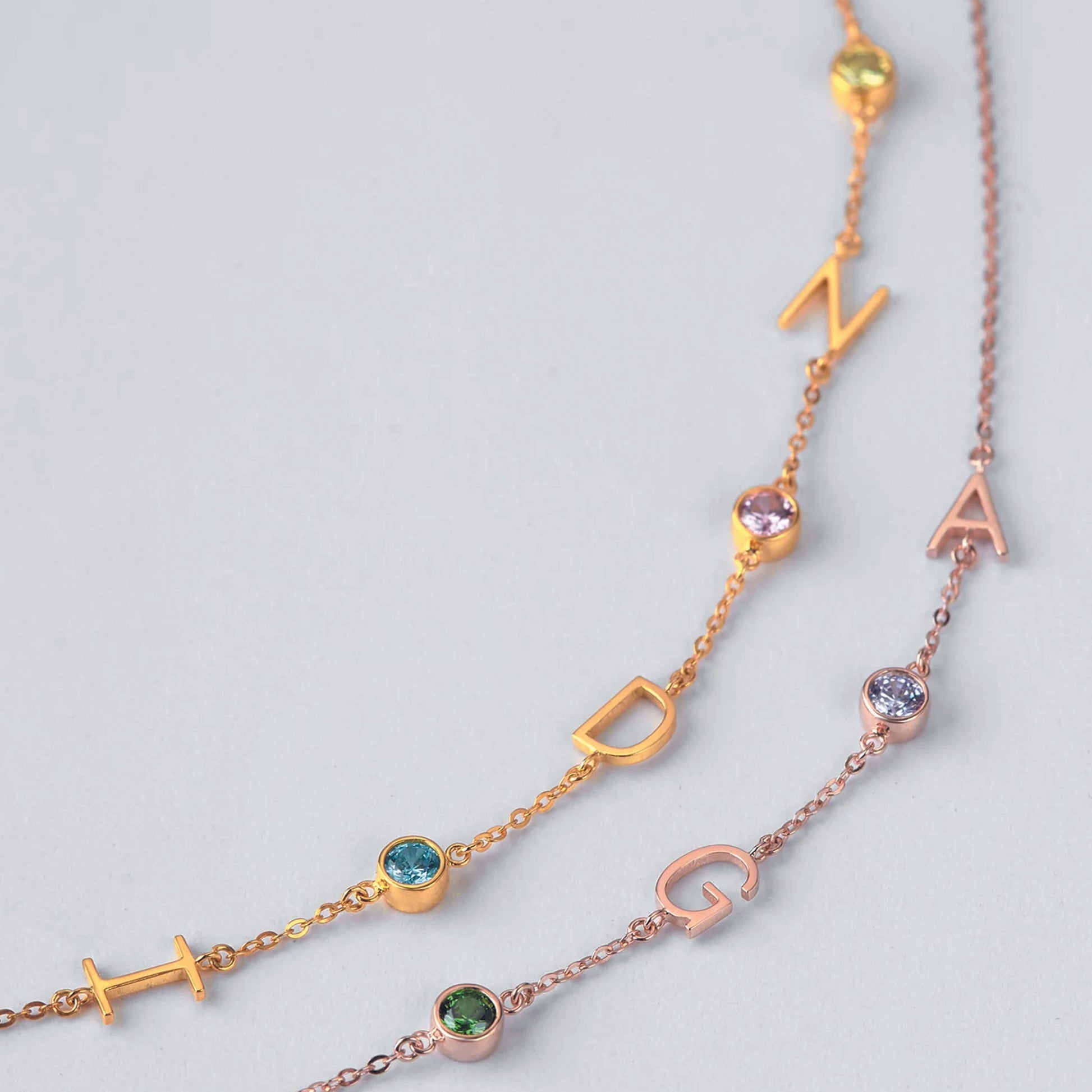 rose gold initial birthstone necklace