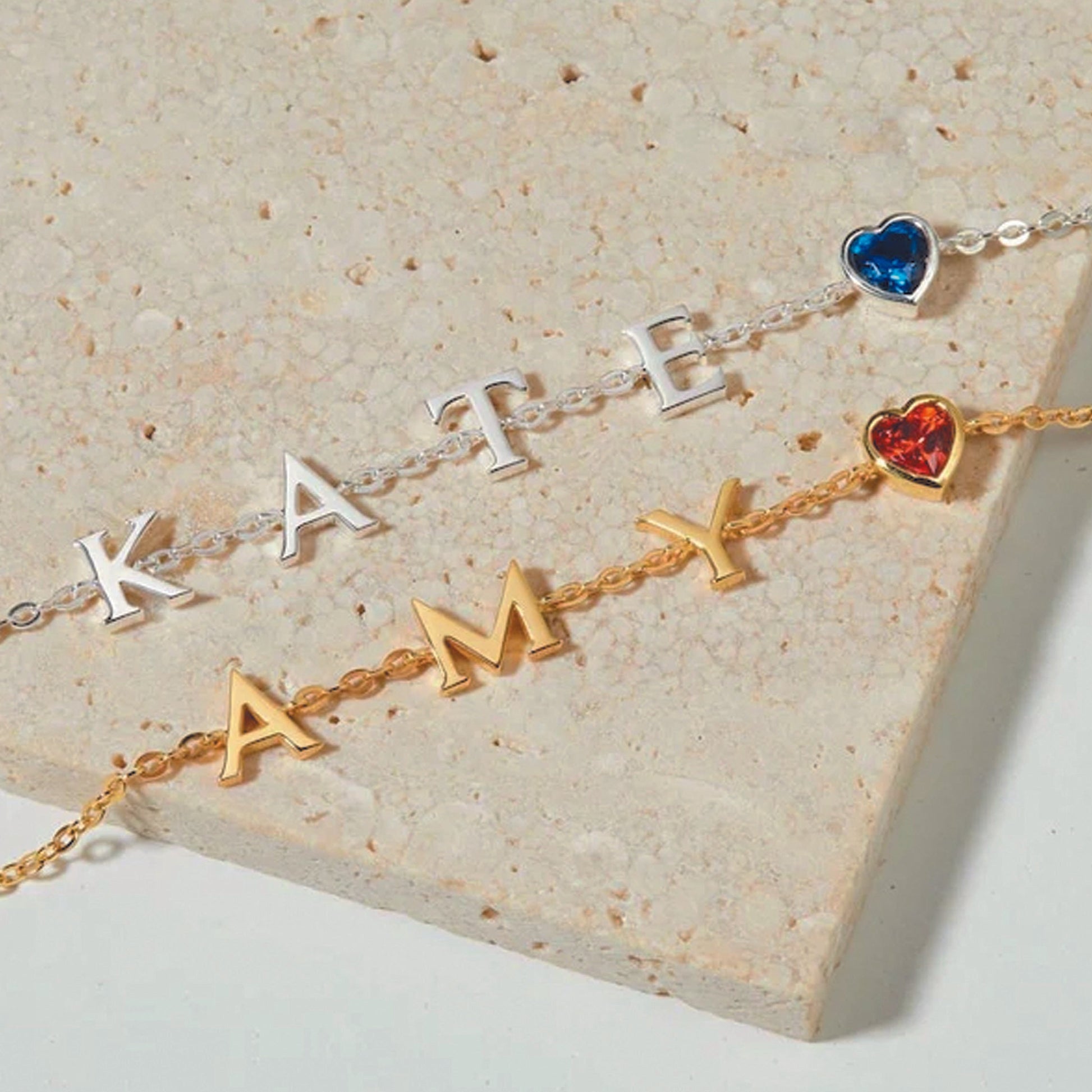 silver gold name birthstone bracelet
