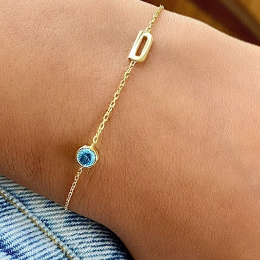 Sideways Initial & Birthstone Bracelet
