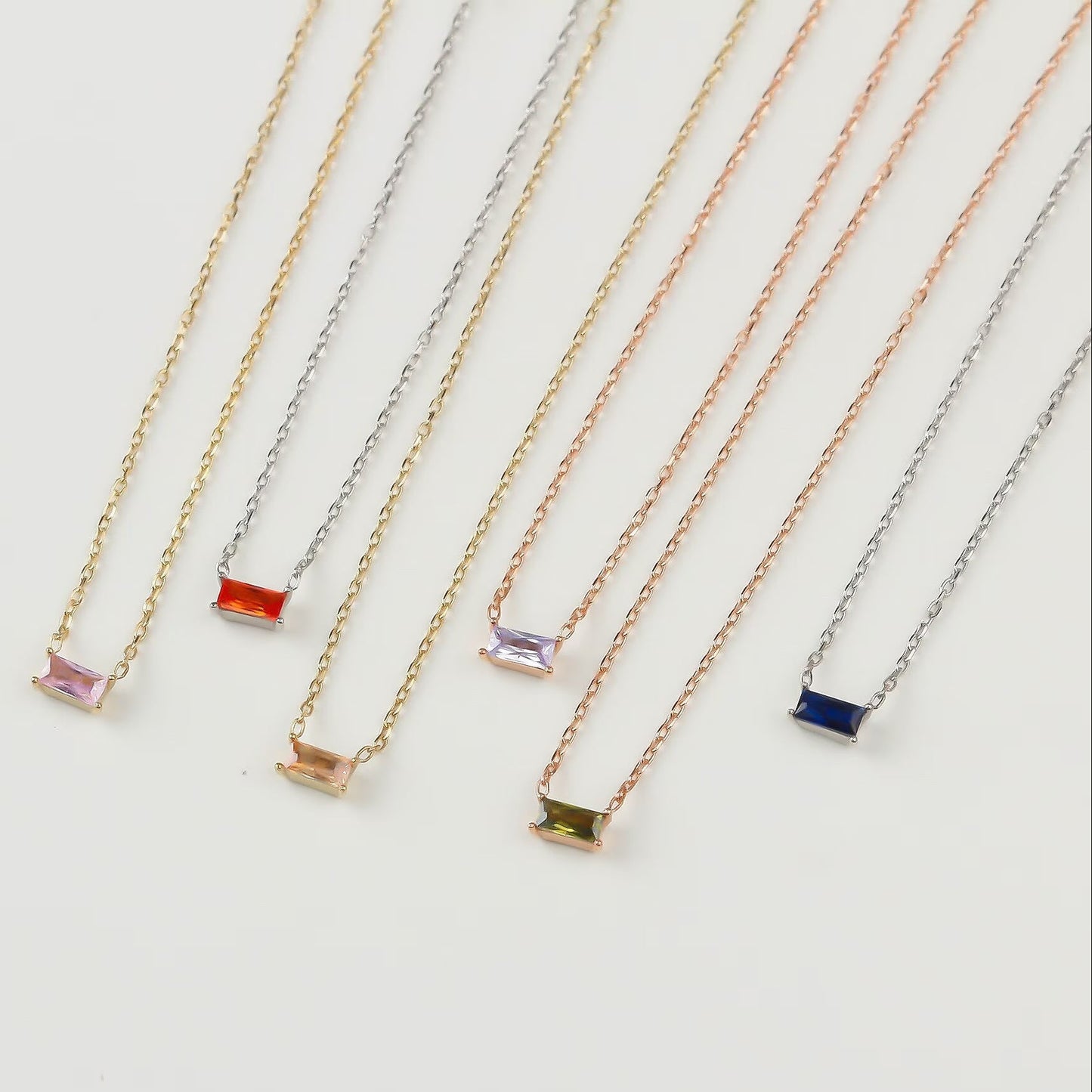 Baguette Birthstone Necklace