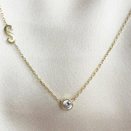 Gold necklace with initial & birthstone
